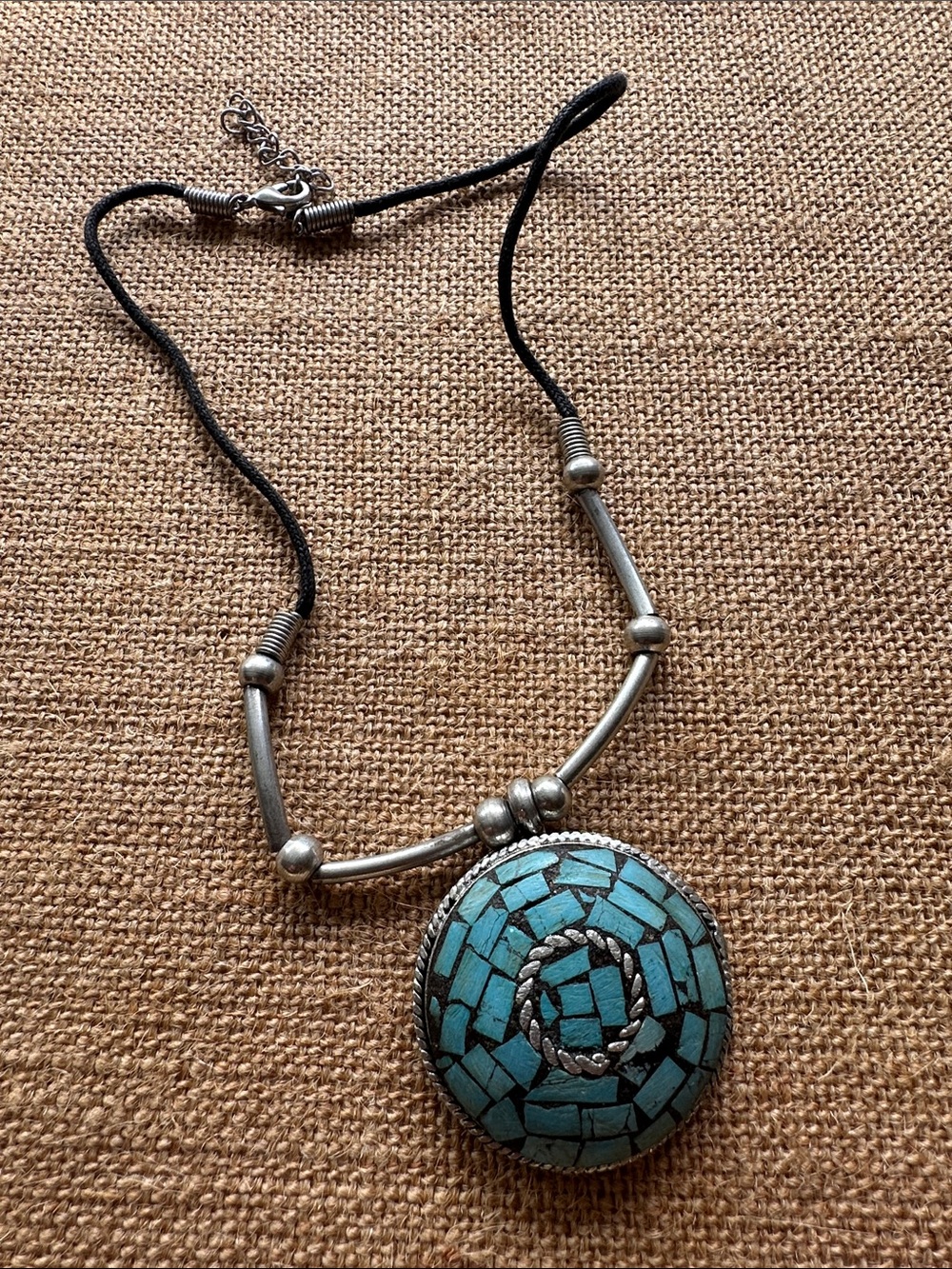 Turquoise Mosaic Pendant Necklace Vintage